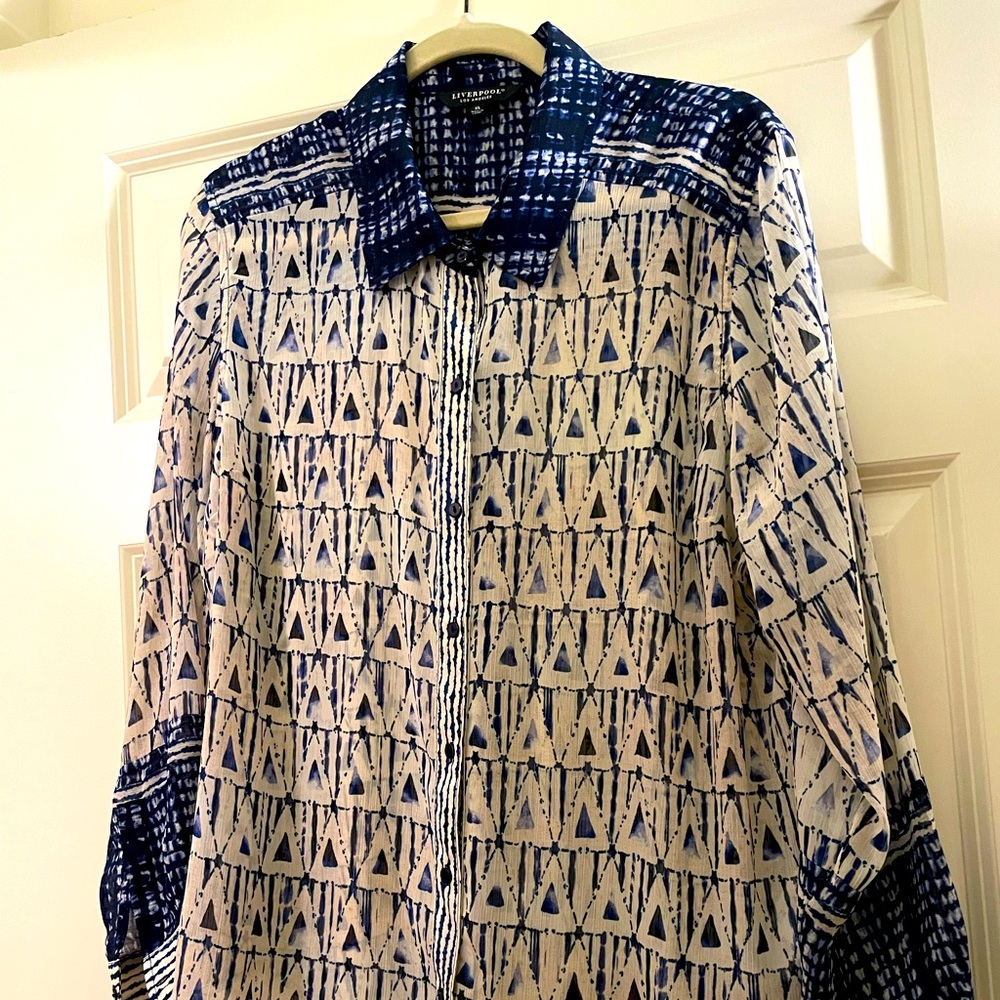 Liverpool Navy and Beige Western Blouse